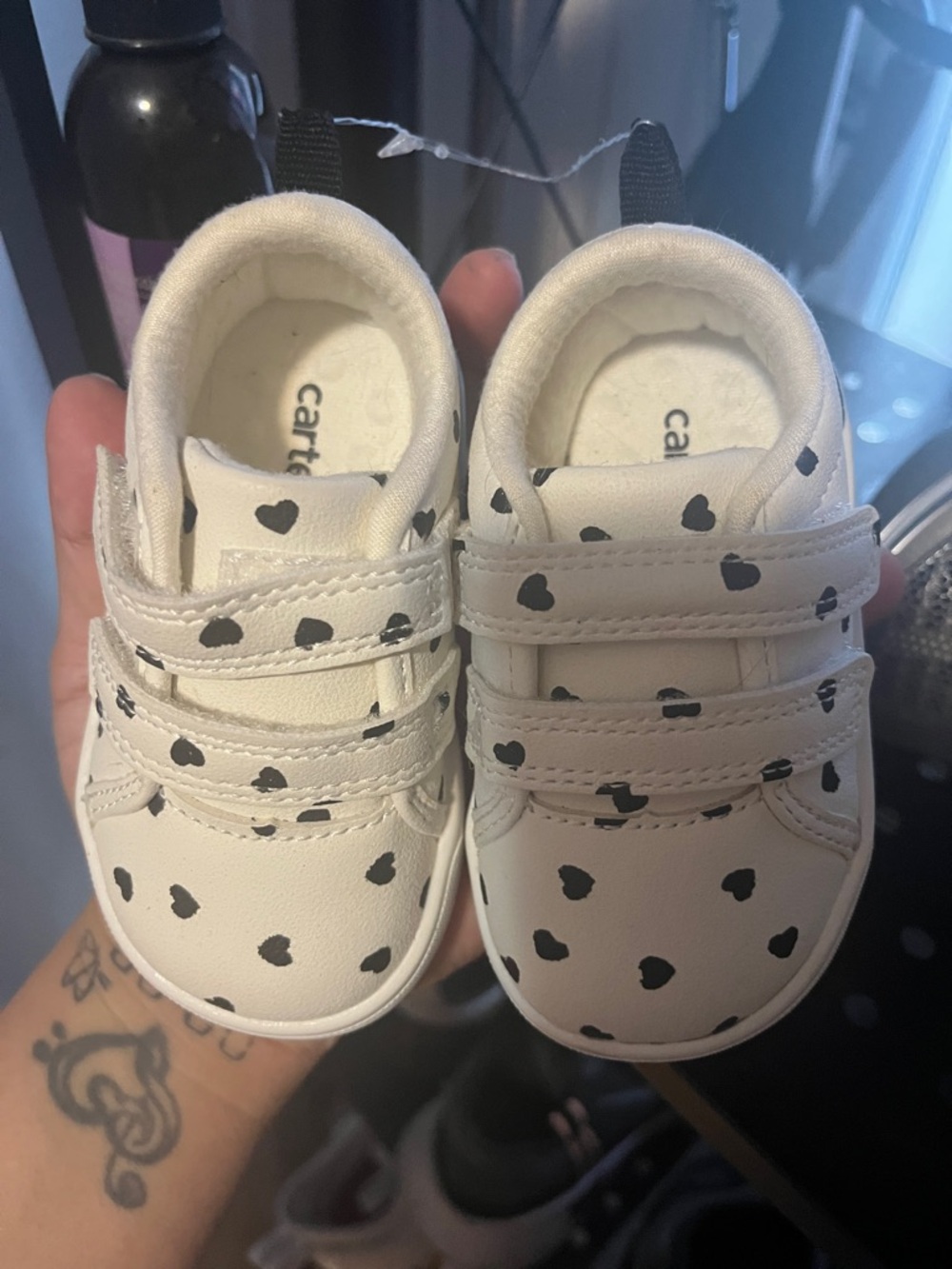 Carter's White Toddler Sneakers with Black Heart Pattern